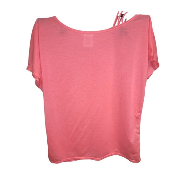 Bibi Coral Pink Strappy Left Shoulder Top Womens L USA Rayon Blend - Picture 1 of 6
